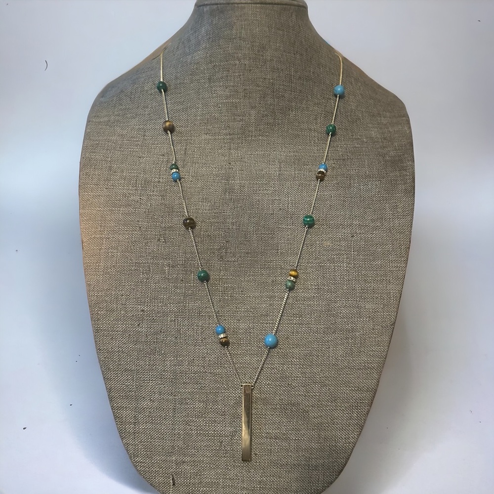 Cole Haan long beaded chain with bar pendant necklace